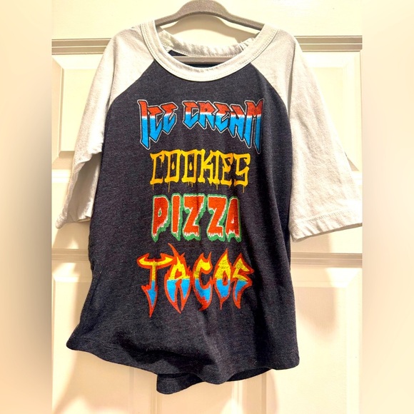 CHASER EUC Raglan Boys Tee Sz 6 “Pizza, Cookies, Ice Cream, Tacos” - Picture 3 of 5